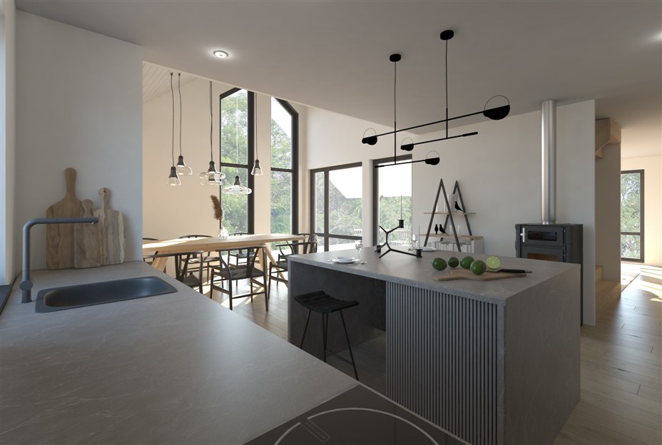 Interieur van houtskeletwoning